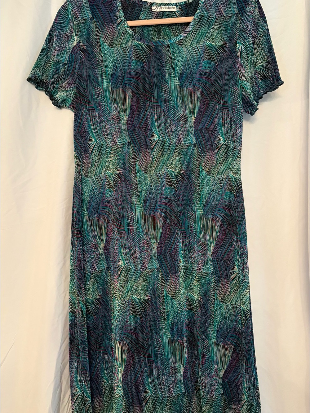dressbarn Teal & Navy Patterned Scoop Neck Dress